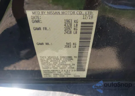 2020 Nissan Altima S Fwd z USA, uszkodzony, nr VIN 1N4BL4BV4LC213719